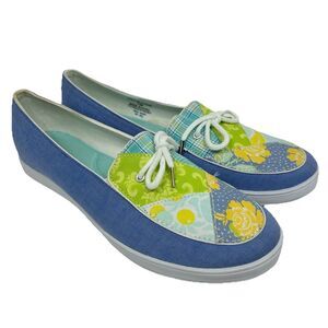 Grasshoppers Janey II Ladies Slip On Loafers Size 11 M Blue Floral Patchwork